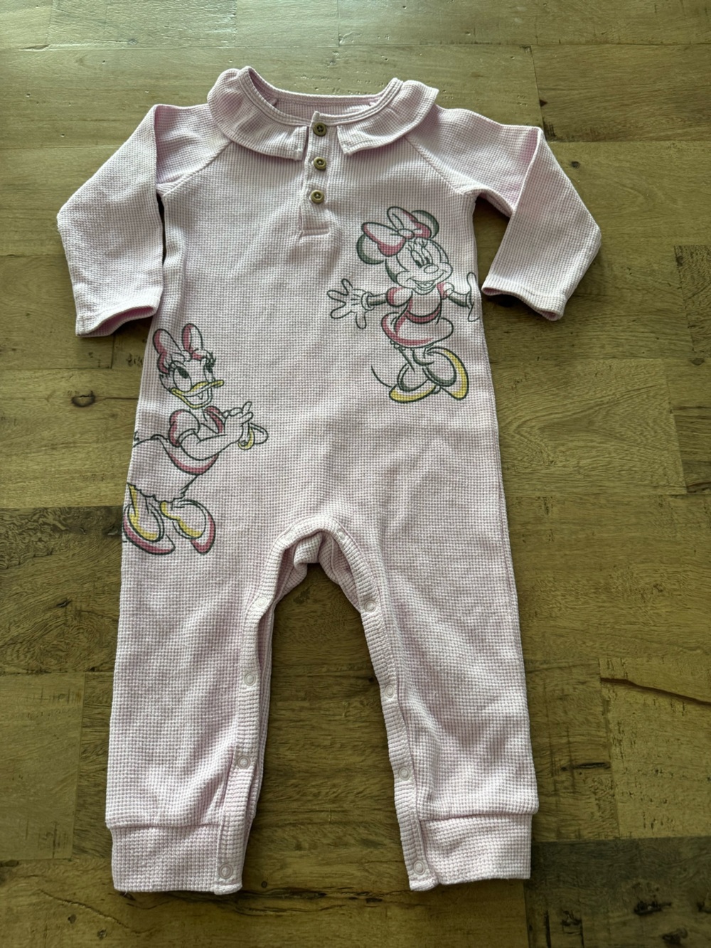 Disney Pink waffle Minnie Mouse Thermal One-Piece for Kids snap sz 12-18 months
